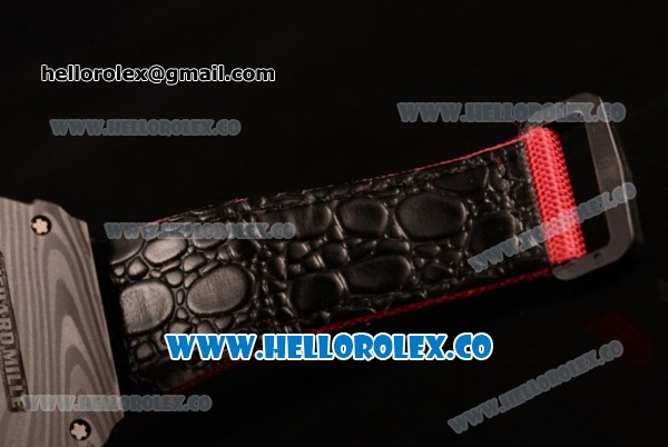 Richard Mille RM 055 Miyota 9015 Automatic Carbon Fiber Case with Skeleton Dial and Red Nylon/Leather Strap - Click Image to Close